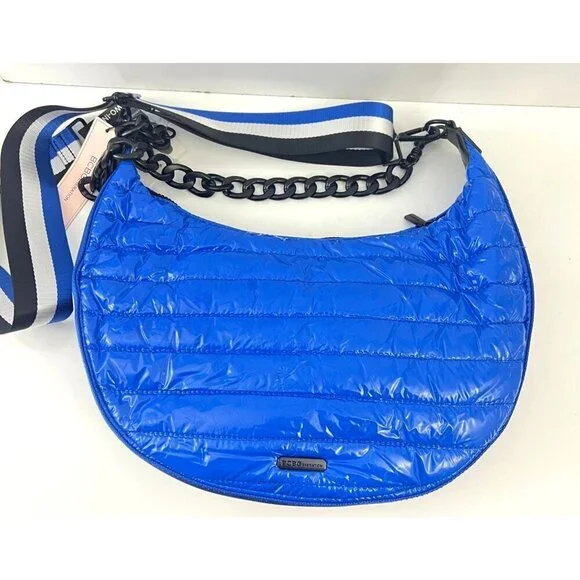 BCBGeneration Blue Quilted Puffer Hobo Bag 2 in 1 Chain Strap Shoulder Bag - Picture 1 of 11